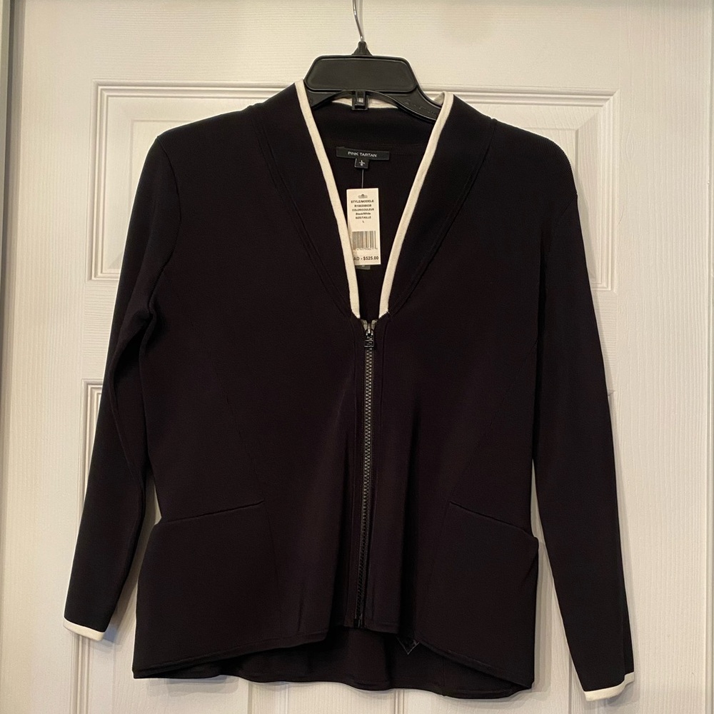 Black and white half ruffle cardigan/blazer